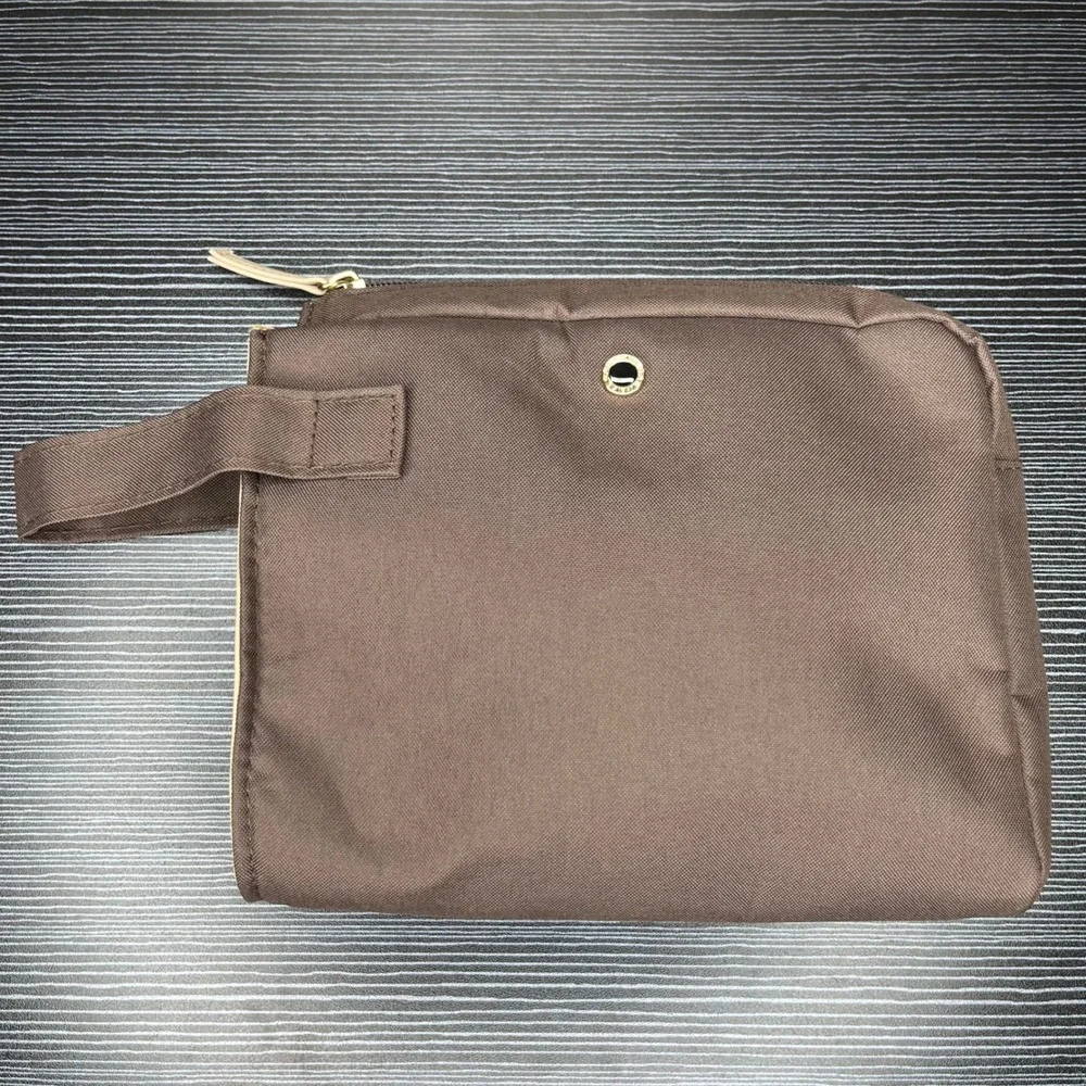 Bvlgari Toiletry Bag Emirates Pouch Brown Canvas Travel Case Gold Logo Organizer